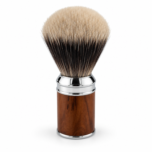 Shaving Brush – Chrome / Wood Look Handle