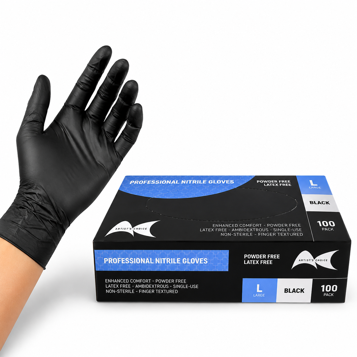 Artistic Choice Black Nitrile Gloves Large 100 pcs