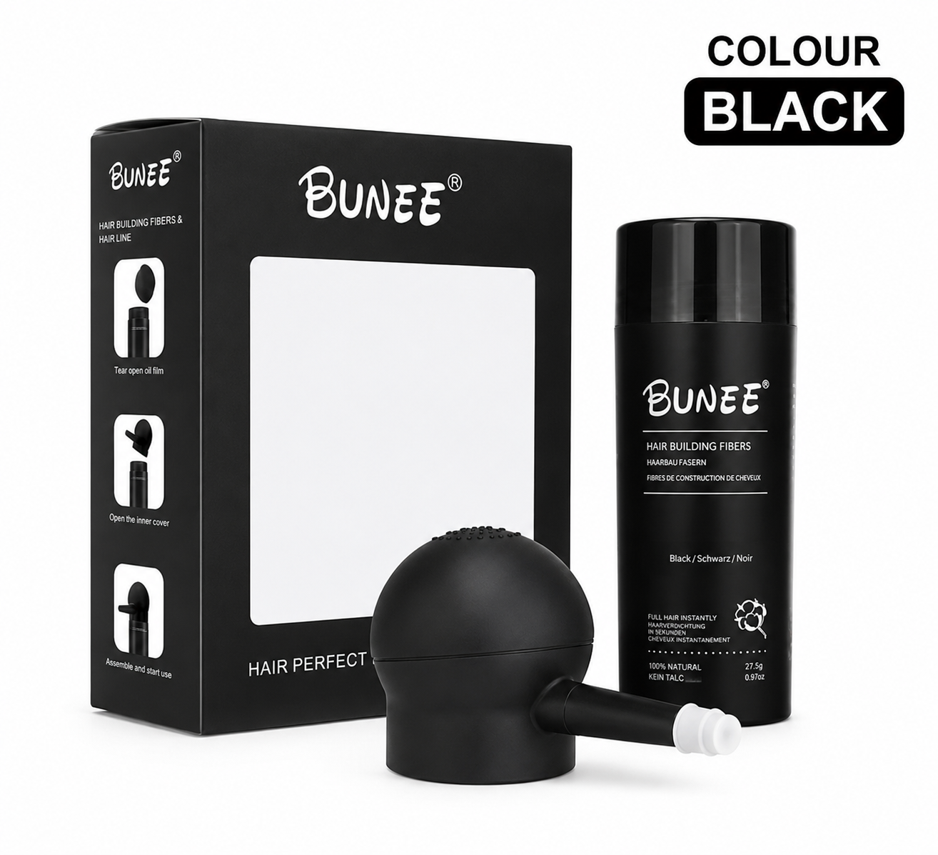 BUNEE Hair Building Fibers Kit – Black 27.5 g