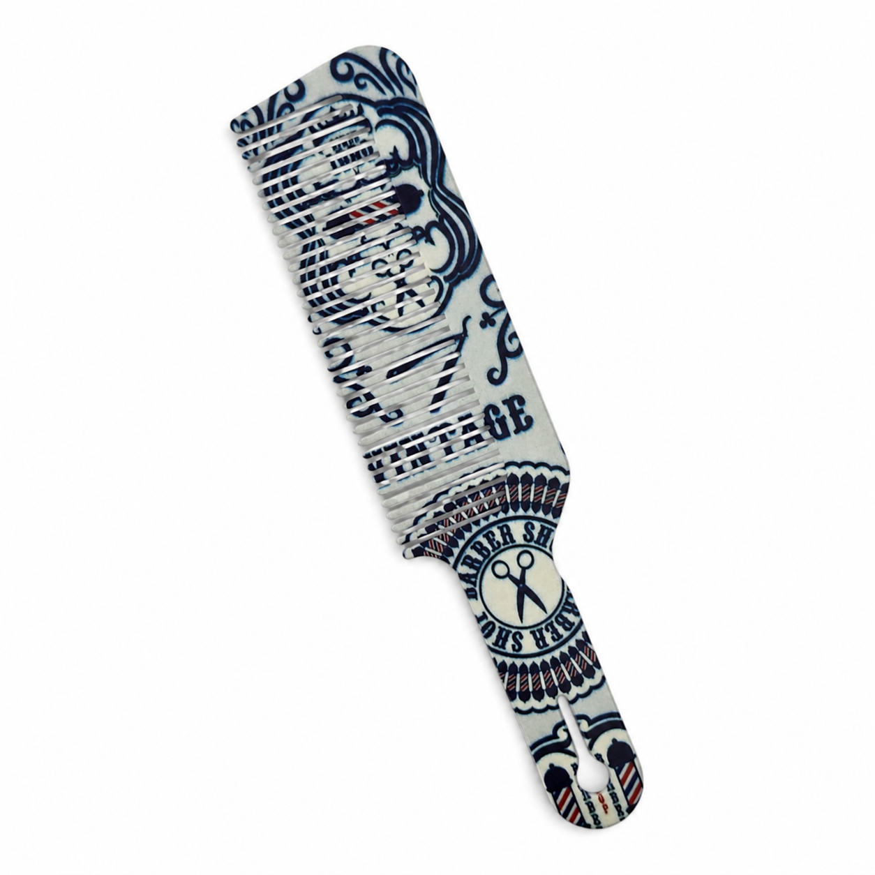 White and Blue Barber Wide-Tooth Comb