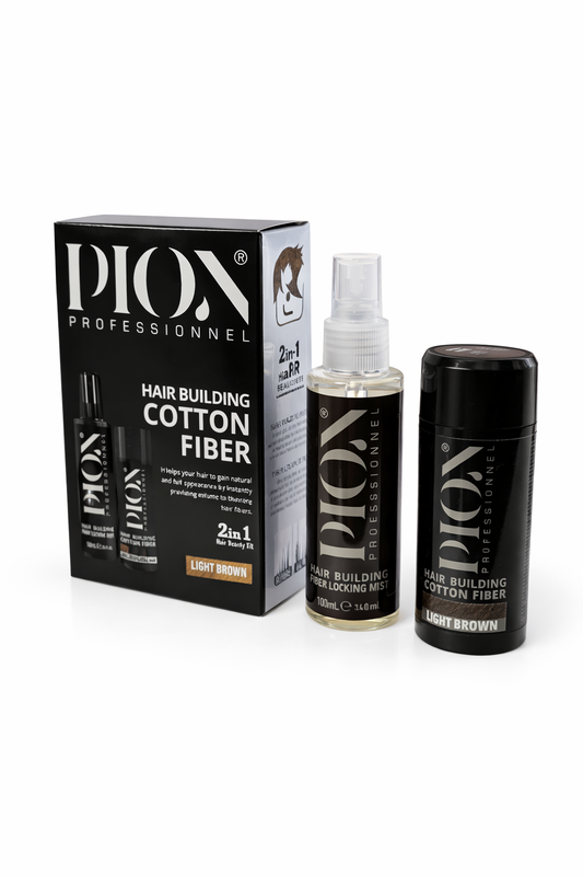 Pion Hair Building Cotton Fiber & Locking Mist 2-in-1 – Light Brown 20g + 100mL