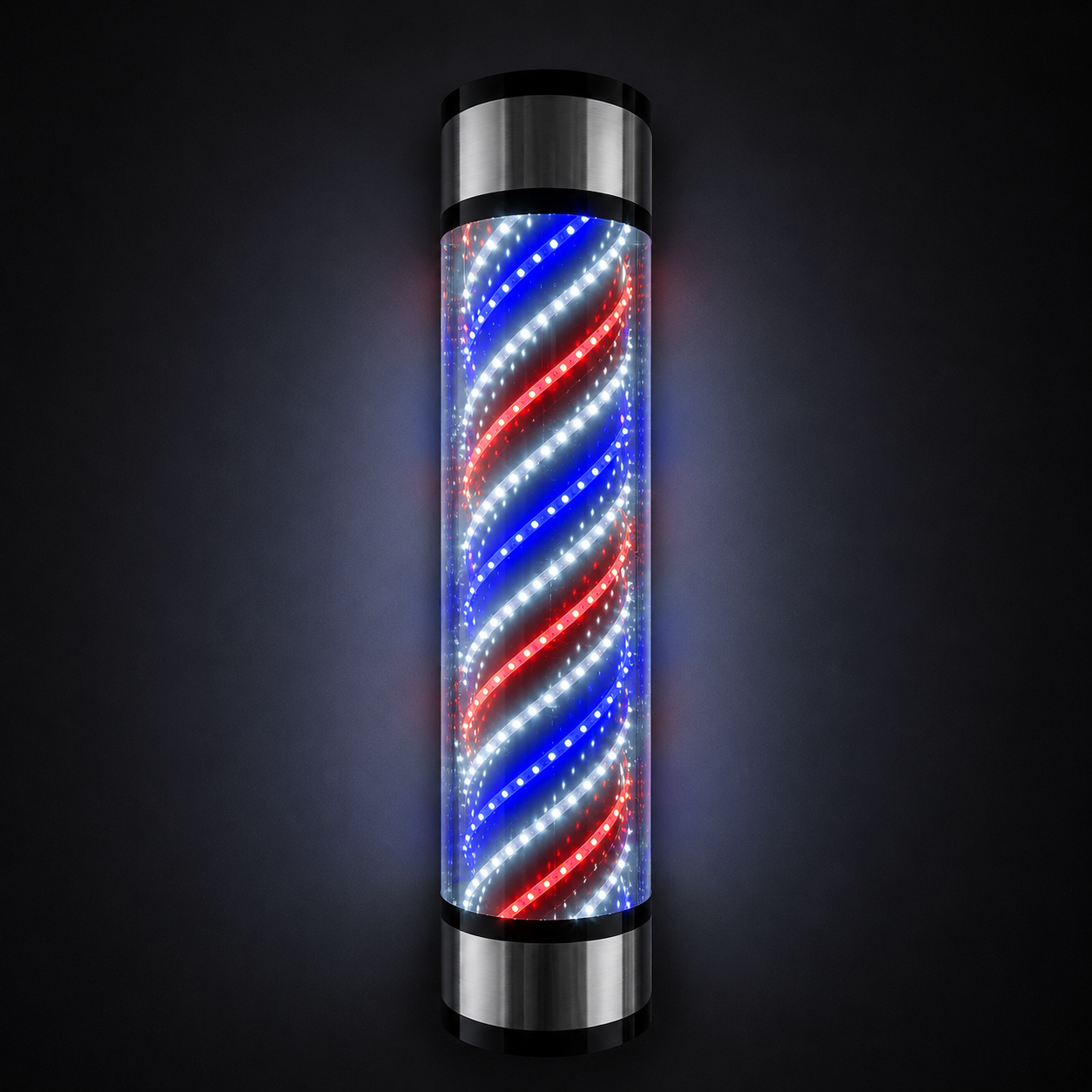 Barber Pole Black/Silver Frame - Blue - White - Red 90 cm (B-90)