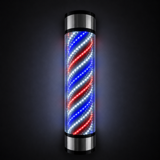 Barber Pole Black/Silver Frame - Blue - White - Red 90 cm (B-90)